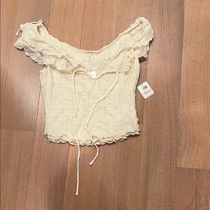 Free People Cream Off-Shoulder Ruffle Crop Top